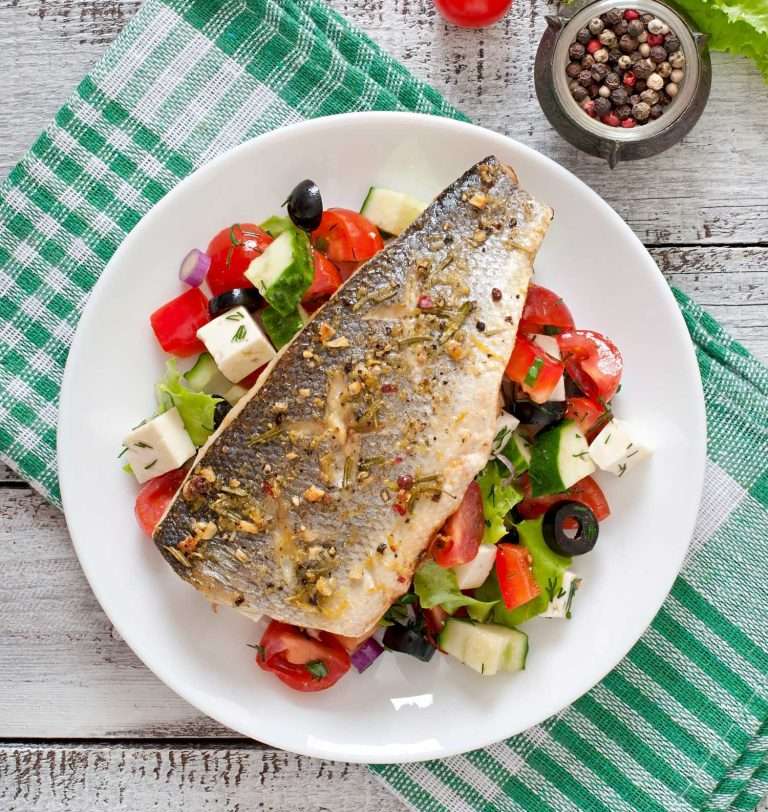 Seabass Fillet with a greek salad