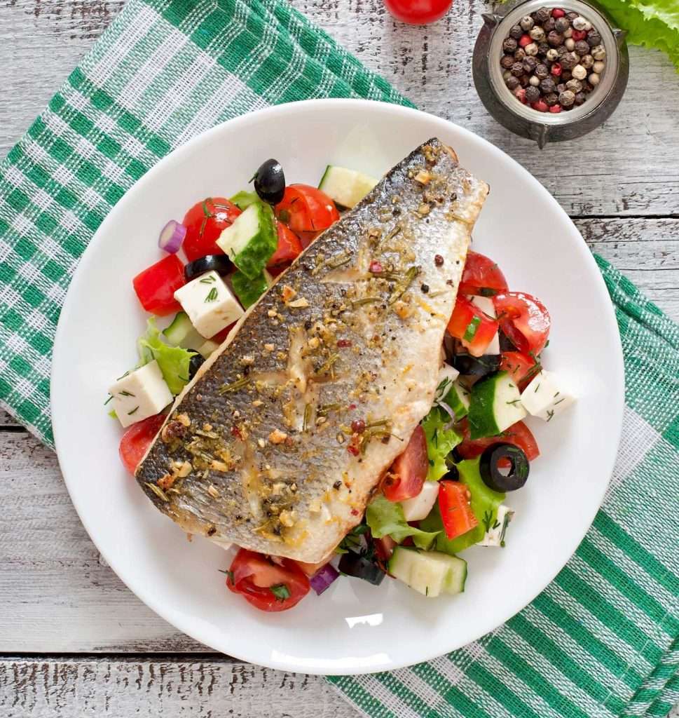 Seabass Fillet with a greek salad