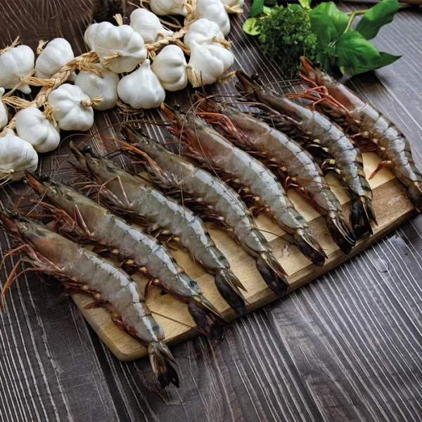 Premium Semi - IQF Raw HOSO Black Tiger Prawns (6/8, 750g net)-1x1kg
